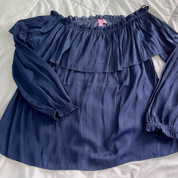 LILLY PULITZER Beautiful Dee Off the Shoulder Blouse- Size L - Picture 5 of 6